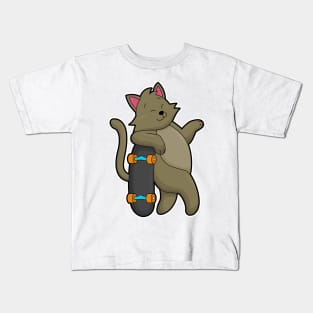 Cat as Skater with Skateboard Kids T-Shirt